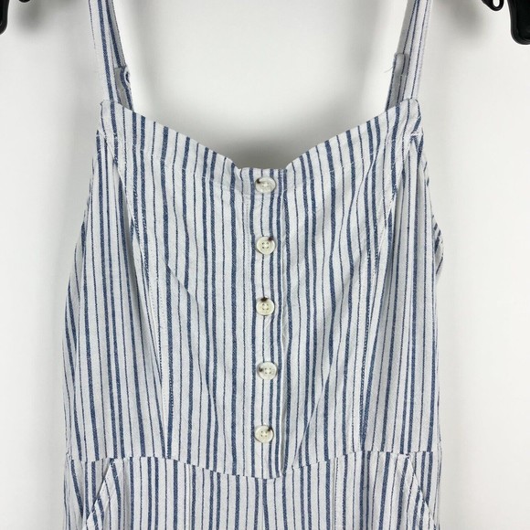 Old Navy Linen Cropped Jumpsuit Smocked Back Blue Stripe Boho Lagenlook - Picture 5 of 16
